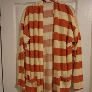 PRE-OWNED Reborn J Small Duster Sweater Cardigan Rust Striped Women's LARGE